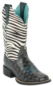 Ariat Ladies Black Anteater Print Quickdraw w Zebra Top Square Toe Western Boot