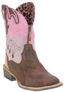 Ariat® Ladies Chocolate Roughed w/ Pink Spatter Top Zipit Baby Western Fashion Boot