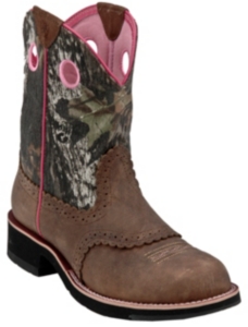 Ariat Ladies Distressed Brown w Mossy Oak Camo Top Cowgirl Fatbaby Western Boot