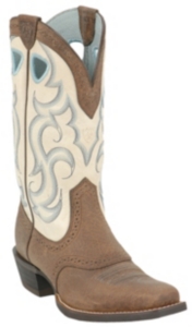 Ariat Ladies Earth Rawhide w Cream Top Punchy Square Toe Western Boot