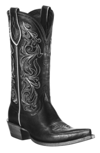 Ariat Palacio Ladies Black w Ornate White Embroidery Pointed Toe Western Boot