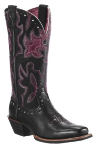 Ariat Runaway Ladies Black Deertan wPurple Fig Overlay Studs Square Toe Boots
