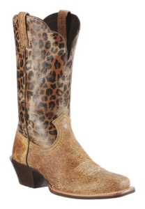 Ariat Legend Ladies Shattered Tan w Leopard Print Top Square Toe Western Boots