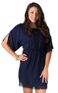 Angie Womens Navy Lace Cold Shoulder 34 Sleeve Dress