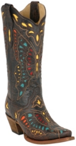 Corral® Ladies Chocolate w/ Multicolored Inlay Butterfly Western Boot