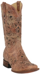 Corral® Men's Brushed Cognac w/ Black Inlay Square Toe Western Boot