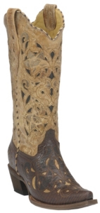 Corral® Ladies Floral Chocolate Lizard w/Tan Inlay & Top Snip Toe Exotic Western Boot