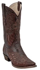 Corral® Men's Brown w/ Cognac Inlayed Winged Cross Snip Toe Western Boot