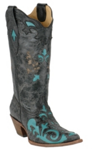 Corral® Ladies Black w/ Turquoise Inlay Western Boots