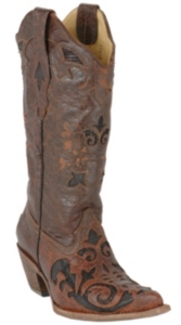 Corral® Ladies Brown w/ Black Lizard Inlay Western Boots