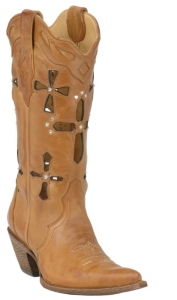 Corral® Ladies Tan Cross Cutout Goat Leather Western Boots