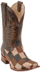 Corral� Mens Tan/Brown/Black Smooth Ostrich Patchwork w/Chocolate Top Square Toe Boot