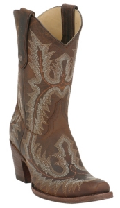Corral® Ladies Chocolate w/ Fancy Stitch Snip Toe Western Boot