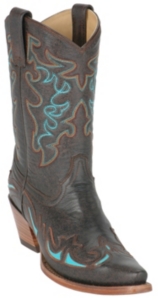 Corral® Ladies Choco & Turquoise Distressed Goat Snip Toe Western Boots