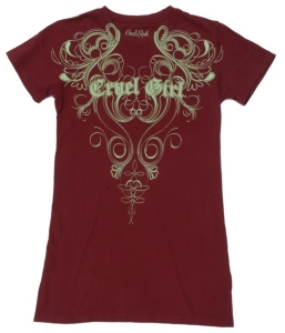 Cruel Girl® Wine and Green Logo Short Sleeve Tee