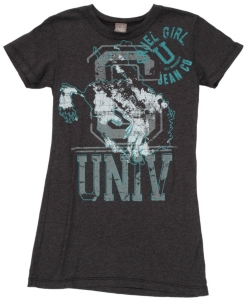 Cruel Girl® Ladies Charcoal Grey Fitted Jersey Knit Graphic Tee
