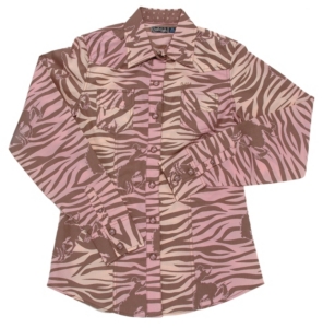 Cruel Girl® Ladies Pink Bucking Horse Zebra Print Long Sleeve Arena Fit Western Shirt