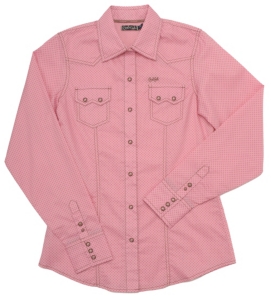 Cruel Girl® Ladies Pink with Brown Dots Long Sleeves Arena Fit Western Shirt