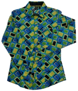 Cruel Girl® Ladies Yellow and Blue Rectangle Print Long Sleeve Shirt