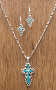 Silver Strike� Silver Turquoise Delicate Cross Jewelry Set