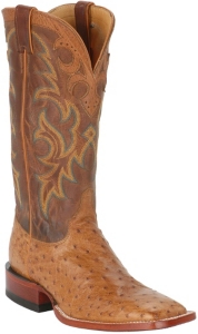 Justin� Men's Tan Full Quill Ostrich Exotic Square Toe Western Boots
