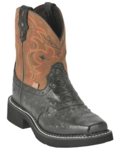 Justin® Gypsy™ Girls Black and Brown Ostrich Print Square Toe Boot