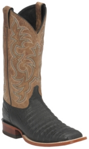Justin® Men's Black Waxy Caiman w/ Tan Mad Dog Top Square Toe Exotic Western Boot