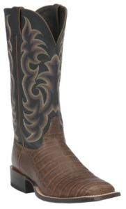Justin® Men's Chocolate Waxy Caiman w/ Black Top Square Toe Exotic Western Boot