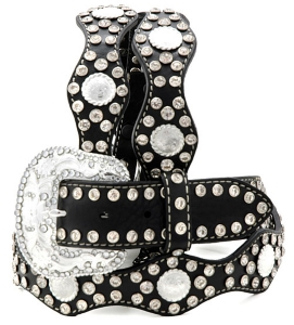 Nocona® Ladies Black Wide Scallop Belt with Concho and Crystals