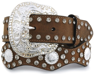 Nocona� Ladies Brown Wide Scallop Belt w/ Concho & Crystals