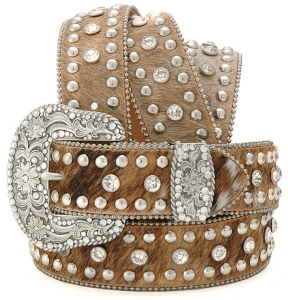Nocona® Ladies Light Brown Hair Belt on Calf w/Clear Crystals