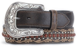 Nocona® Ladies Brown Belt with Embroidery and Opaque Stones
