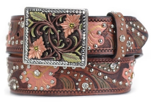 Nocona� Ladies Colored Floral Tooled Belt with Square Buckle