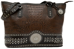 Nocona® Ladies Brown Faux Gator Straight Top with Concho & Silver Crystals Handbag