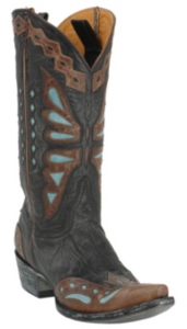 Old Gringo® Ladies Black Volcano w/ Butterfly Turquoise Inlay Wingtip Western Boot