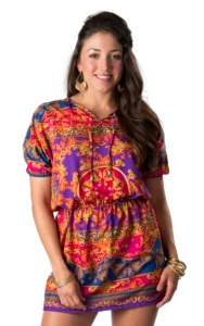 Angie Womens Fuchsia Purple Blue and Yellow 34 Sleeve Empire Waist Dress