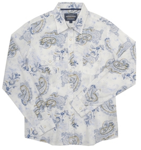 Rough Stock® Ladies White with Blue Paisleys Long Sleeve Western Shirt
