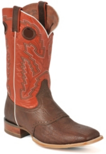 Rocky Boots® Men's Chocolate Bison w/ Orange Top Techno Ride Square Toe Western Boot