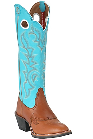 Tony Lama Ladies 3R Buckaroo Tall Brown & Turquoise Top Boot