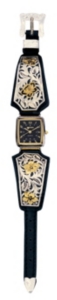 Montana Silversmiths® Two-toned Black Leather Floral Scrolling Mens Watch