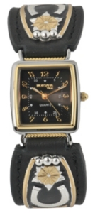 Montana Silversmiths® Black Leather Horseshoe Ladies Watch