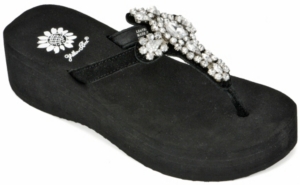 Yellow Box� Maharaja� Ladies Black w/ Center Rhinestone Encrusted Cross Thong Sandal