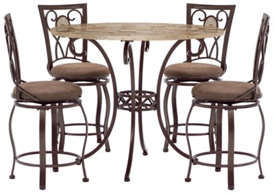 Round Stone High Table & 4 Barstools