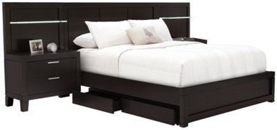Dark Tone Wood Spread Storage Bed
