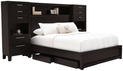 Dark Tone Wood Wall Storage Bed