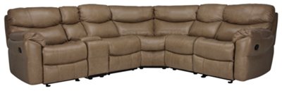 Dk Taupe Leather & Vinyl Two-Arm Manually Reclining Sectional