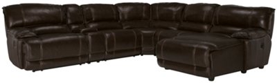Dk Brown Leather & Vinyl Right Chaise Manually Reclining Sectional