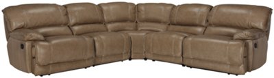 Benson Dk Taupe Leather & Vinyl Small Two-Arm Power Reclining Sectional