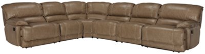 Dk Taupe Leather & Vinyl Large Two-Arm Manually Reclining Sectional