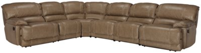 Dk Taupe Leather & Vinyl Large Two-Arm Power Reclining Sectional